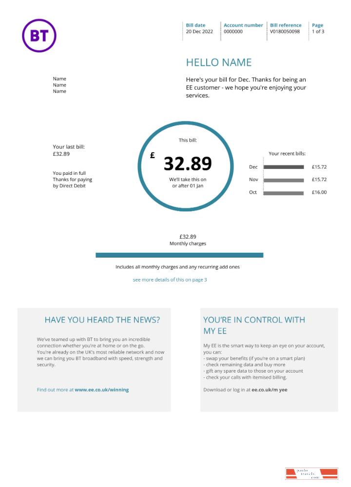 United Kingdom BT utility bill version 1 (2)